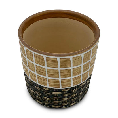 Blumentopf handbemalt Ø12cm, 13cm hoch, beige/braun, mit Loch -KAKTOS Pflanzgefäße &amp; Zubehör