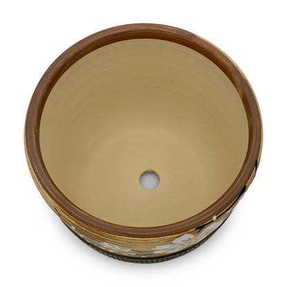 Blumentopf handbemalt, Ø17cm, 19cm hoch, florales Muster, beige/braun, mit Loch, -KAKTOS Pflanzgefäße &amp; Zubehör