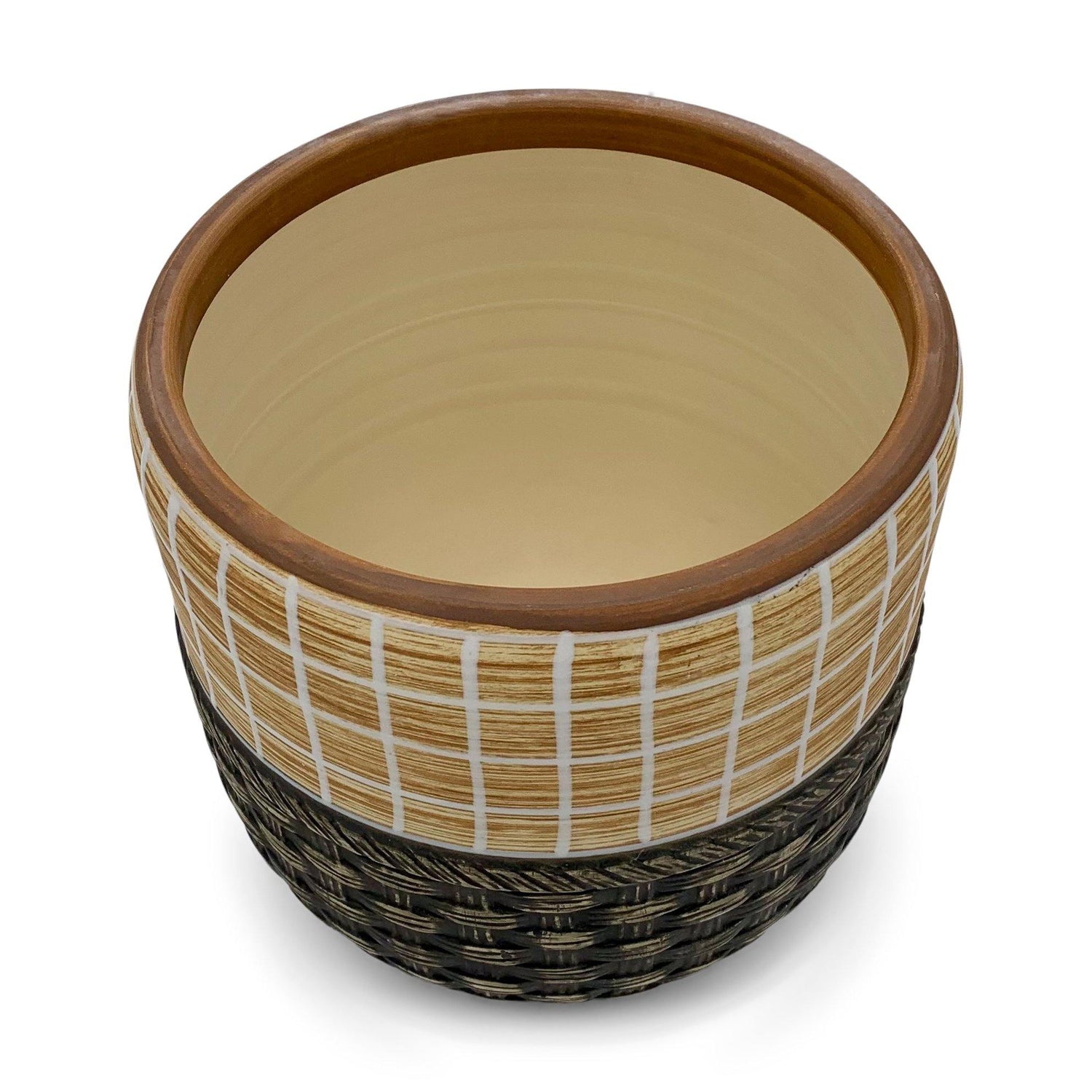 Blumentopf handbemalt Ø17cm beige/braun, 19cm hoch, mit Loch -KAKTOS Pflanzgefäße &amp; Zubehör