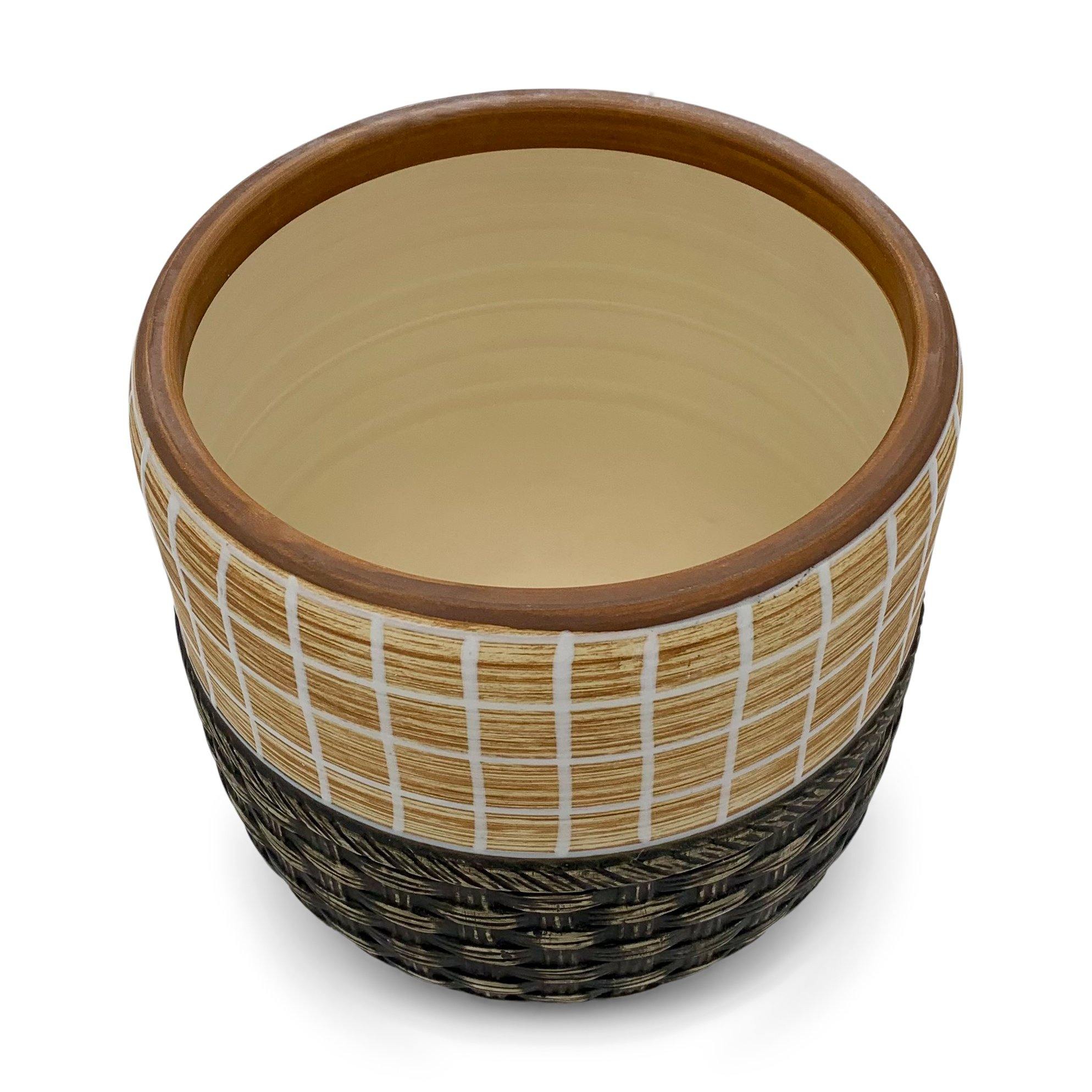 Blumentopf handbemalt Ø17cm beige/braun, 19cm hoch, mit Loch -KAKTOS Pflanzgefäße &amp; Zubehör