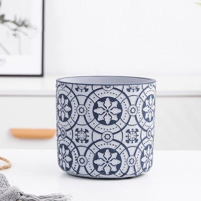 Blumentopf mit nordischem Mustern aus Beton, Ø11cm, blau/grau mit Loch -KAKTOS Pflanzgefäße &amp; Zubehör