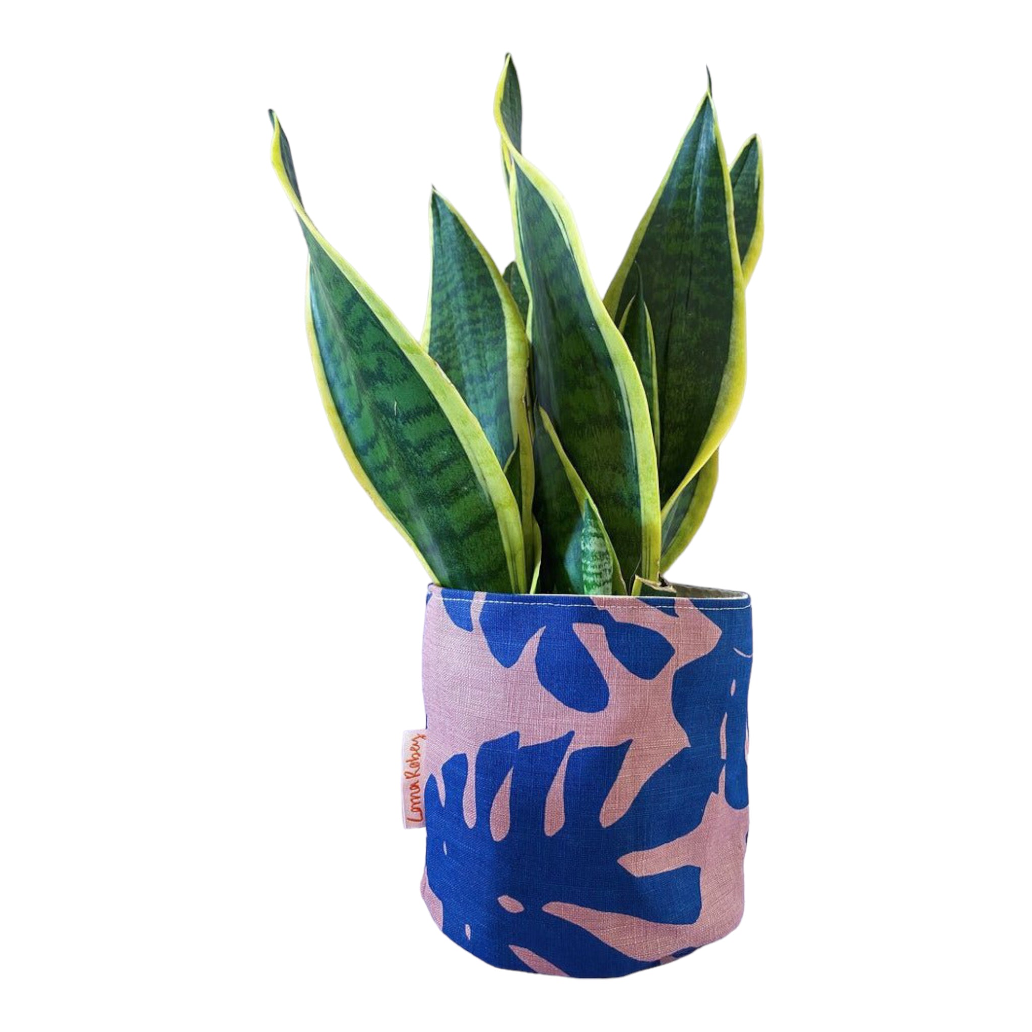 LORNA – Blumentopfhülle für Innenbereiche, Leinen &amp; Baumwolle, Lavendelblau mit Blattdruck, Ø 12,5 cm, handbedruckt in Großbritannien