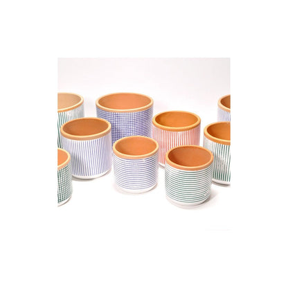 Grüner horizontal gestreifter Übertopf mit Untertasse, handgefertigt -KAKTOS Pflanzen &amp; Zubehör