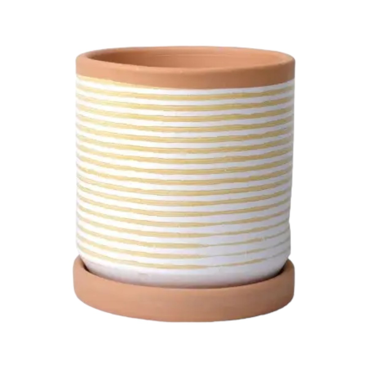 Casa Atlântica Gelber Übertopf (Ø 13cm) mit Untersetzer, horizontal gestreift, handgefertigt -KAKTOS