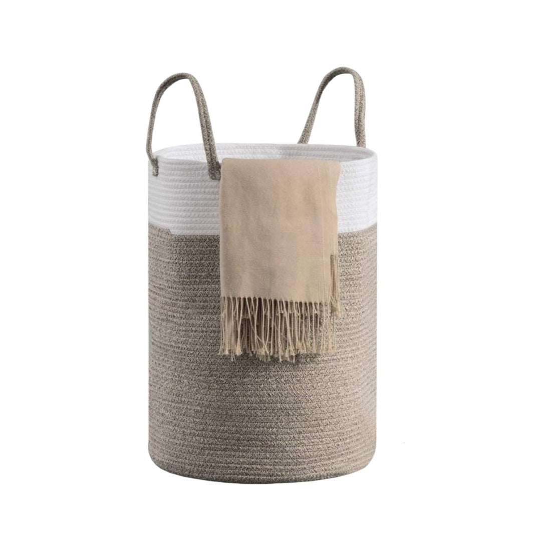 Aufbewahrungskorb aus Baumwollseil mit Griff, 40x36 cm, beige -KAKTOS