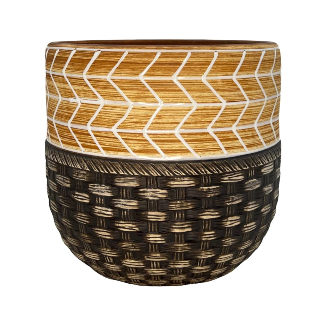 Blumentopf handbemalt Ø17cm beige/braun, 19cm hoch, mit Loch -KAKTOS