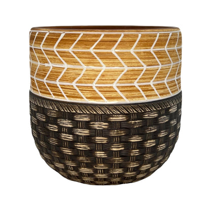 Blumentopf handbemalt Ø17cm beige/braun, 19cm hoch, mit Loch -KAKTOS