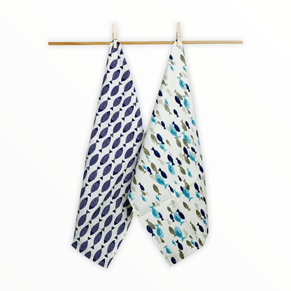 Kreta - Geschirrtuch - Dark Blue Fish - 100% Baumwolle -KAKTOS Pflanzen &amp; Zubehör