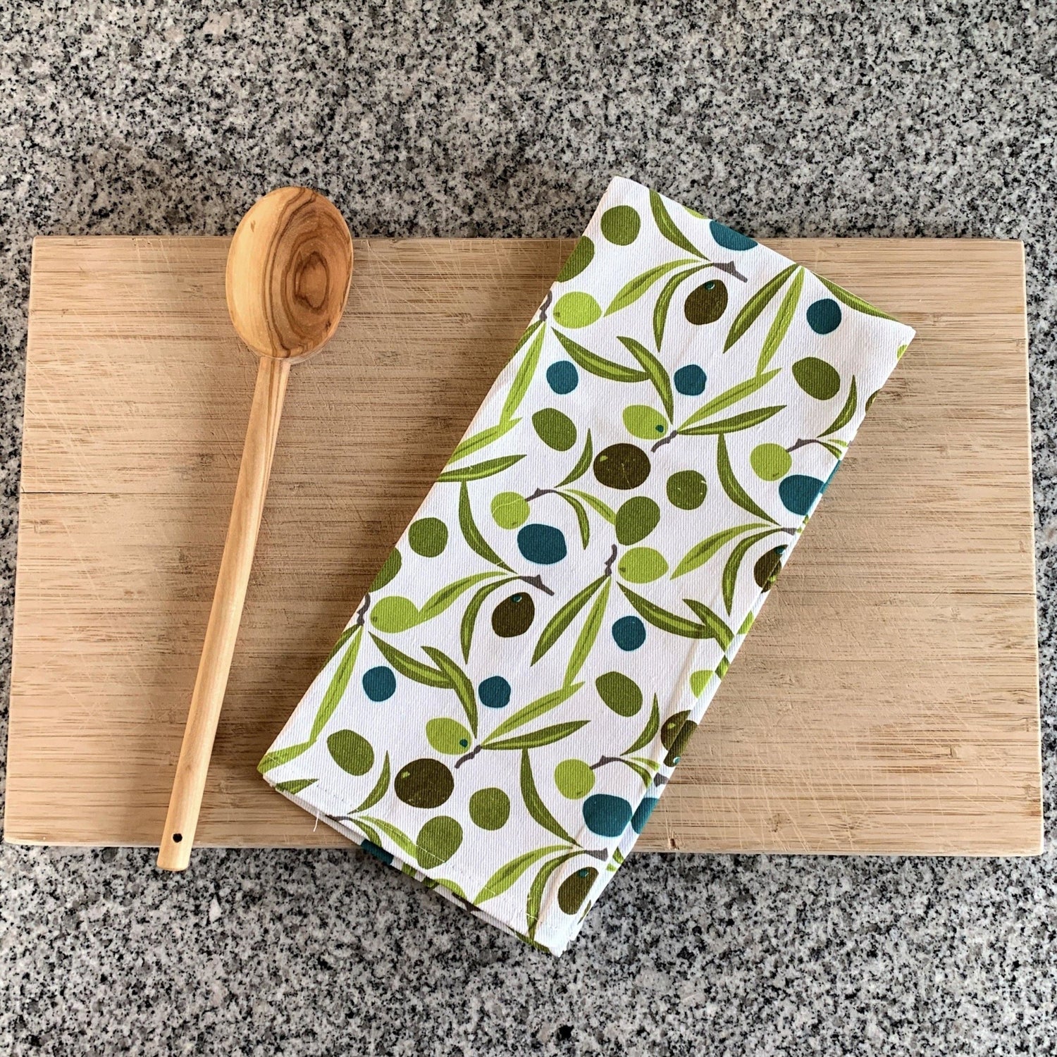 Naxos - Geschirrtuch - Olivenmuster auf Weiss - 100% Baumwolle -KAKTOS Pflanzen &amp; Zubehör