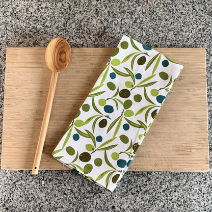 Naxos - Geschirrtuch - Olivenmuster auf Weiss - 100% Baumwolle -KAKTOS Pflanzen &amp; Zubehör