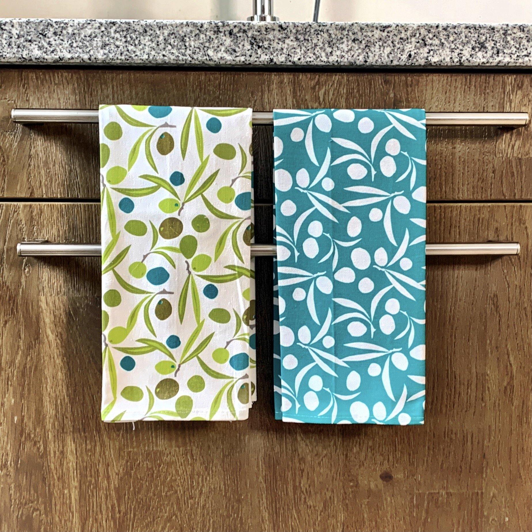 Naxos - Geschirrtuch - Olivenmuster auf Weiss - 100% Baumwolle -KAKTOS Pflanzen &amp; Zubehör