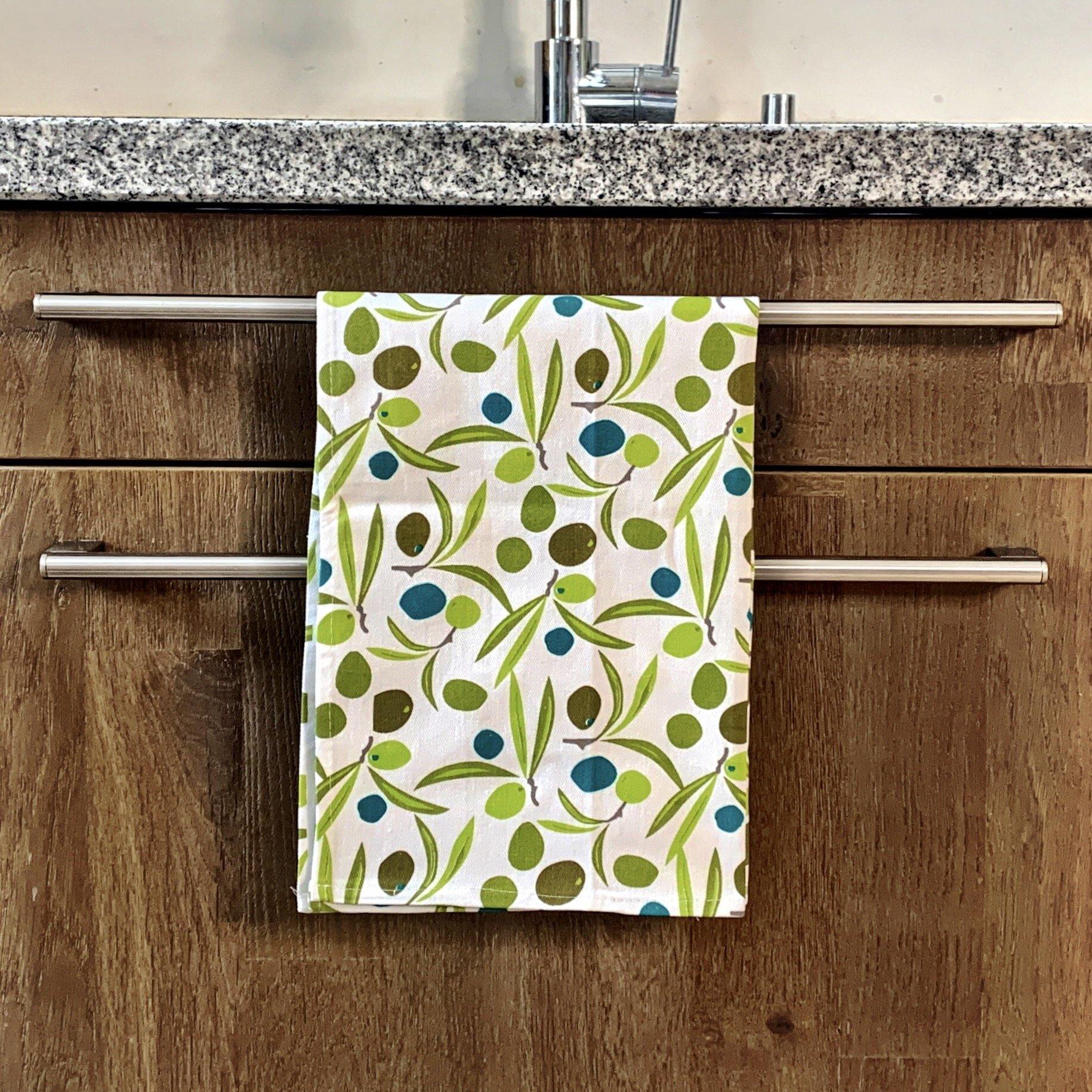 Naxos - Geschirrtuch - Olivenmuster auf Weiss - 100% Baumwolle -KAKTOS Pflanzen &amp; Zubehör