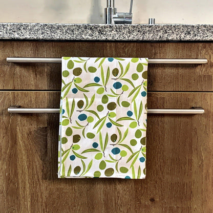 Naxos - Geschirrtuch - Olivenmuster auf Weiss - 100% Baumwolle -KAKTOS Pflanzen &amp; Zubehör