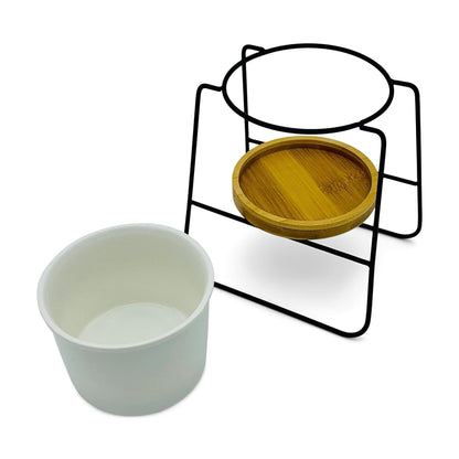 Oslo - Weißer Übertopf, Ø 11cm mit schwarzem Metallgestell und Bambusuntersetzer -KAKTOS Pflanzen &amp; Zubehör