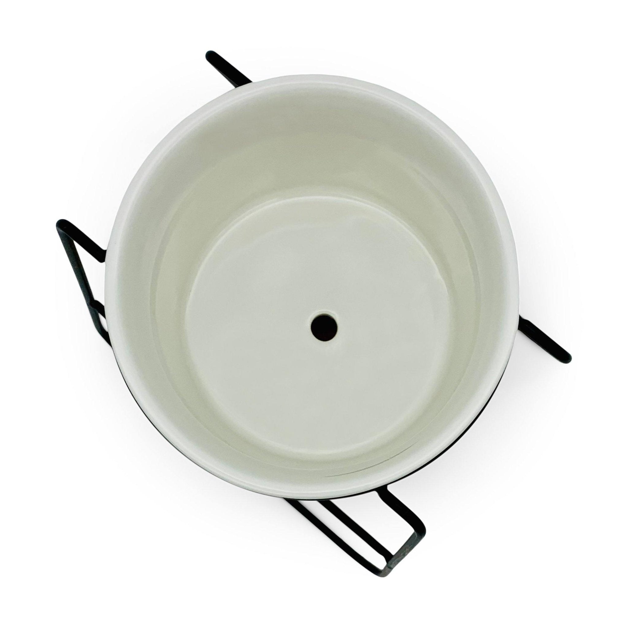 Oslo - Weißer Übertopf, Ø 11cm mit schwarzem Metallgestell und Bambusuntersetzer -KAKTOS Pflanzen &amp; Zubehör