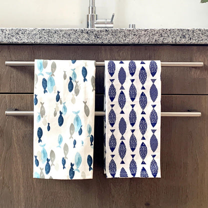 Santorini - Geschirrtuch - Hellblaue Fische - 100% Baumwolle -KAKTOS Pflanzen &amp; Zubehör