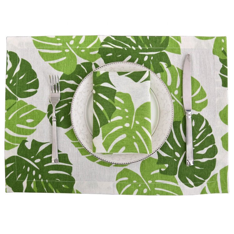 Tischset mit Monstera-Blättern 2er-Pack, weiss/grün, 33x45 cm, Oekotex 100 -KAKTOS Pflanzen &amp; Zubehör