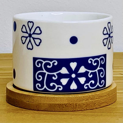 Tokyo - Blumentopf mit Drainageloch, Ø6,5cm mit Bambusuntersetzer -KAKTOS Pflanzen &amp; Zubehör